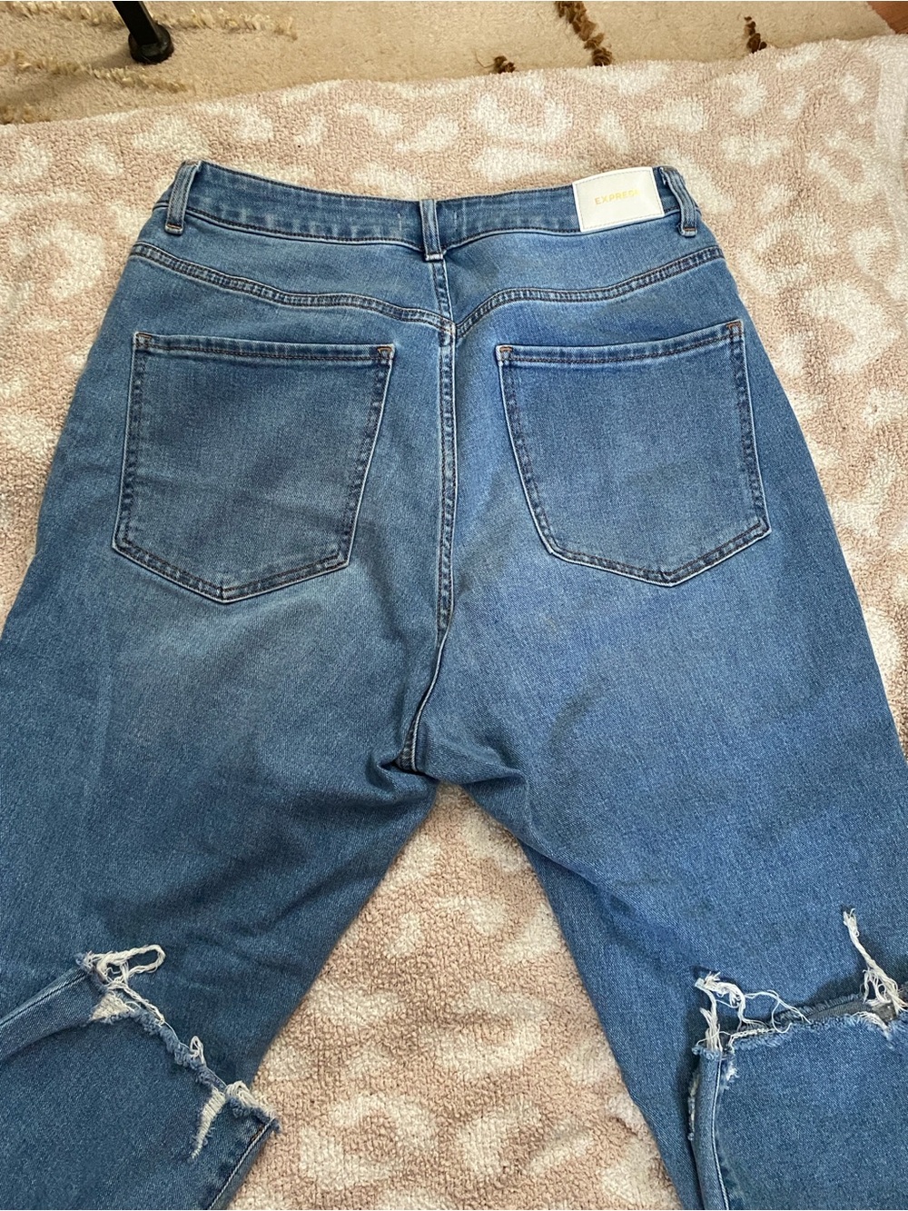 Express Medium Blue Distressed High-Rise Jeans
